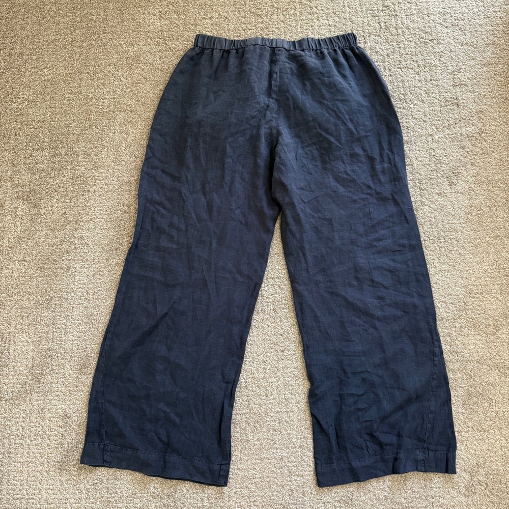 Velvet Graham & Spencer Women's Navy Blue 100% Linen Wide Leg Pants Medium - Picture 10 of 11